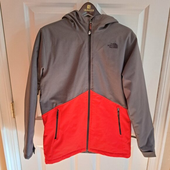 The North Face Windwall Hooded Jacket in Charcoal & Red Youth XL
